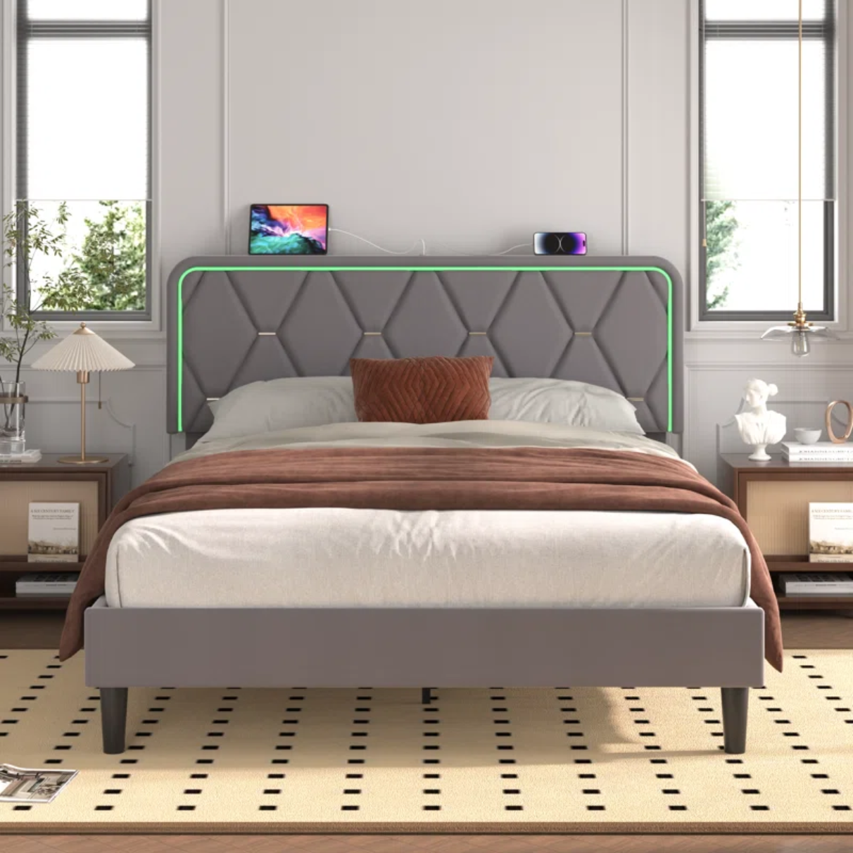 Calil Bed Frame with LED Lighting and Built-in Charging Station