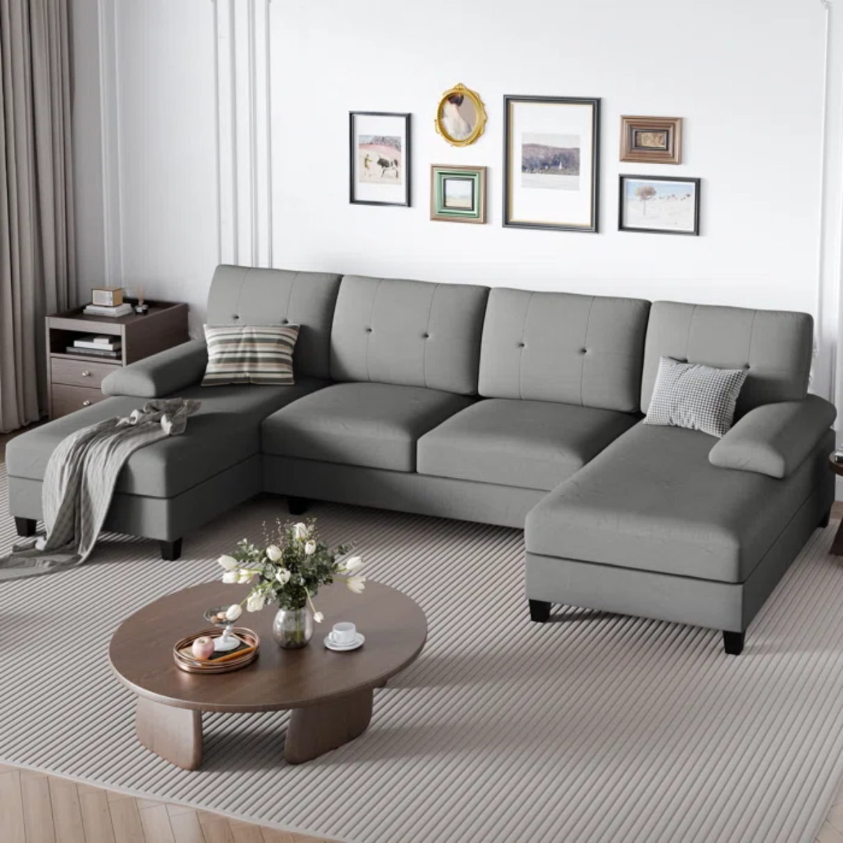 Kennaya 106” U-Shaped Sectional Sofa with Double Chaises