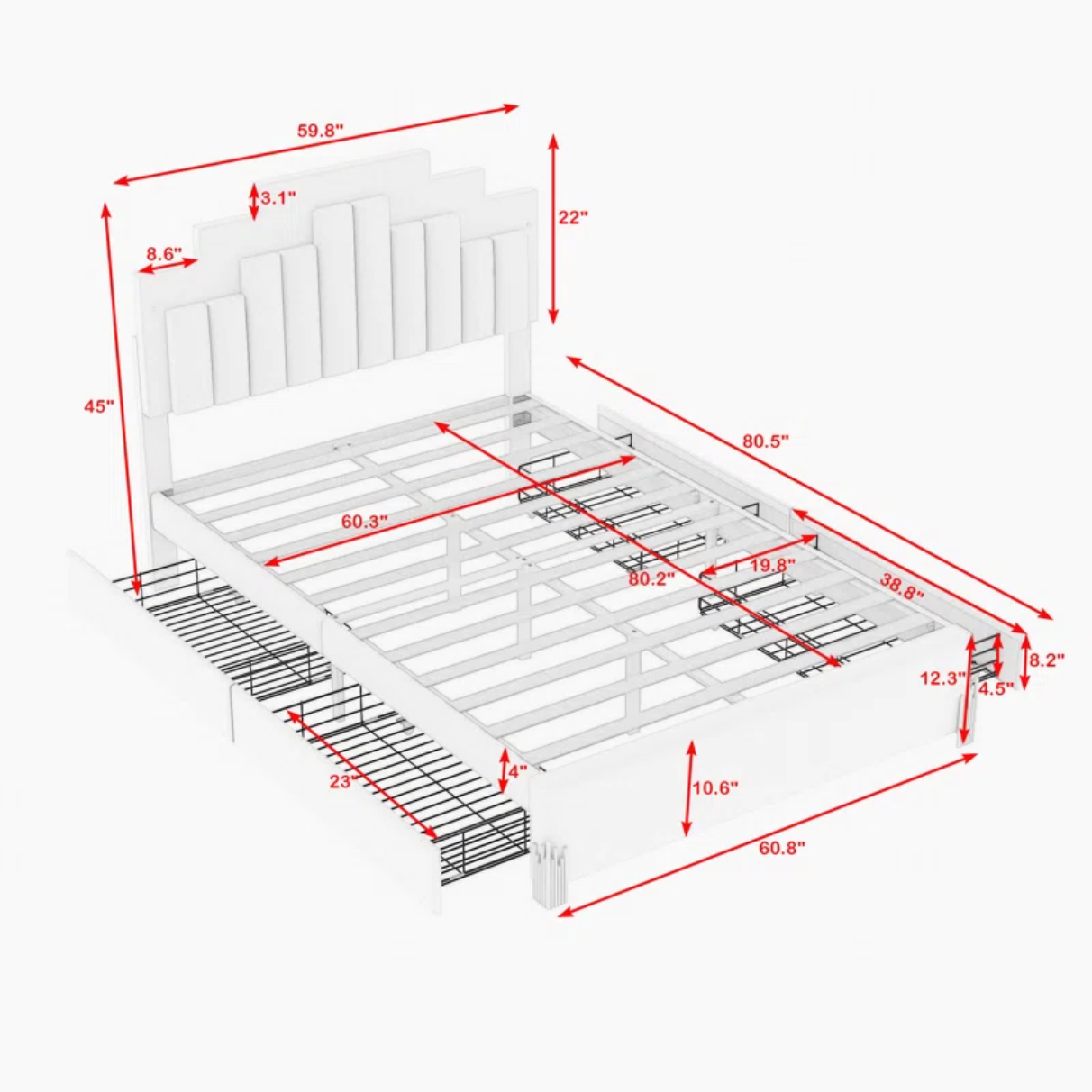 Enriko 4-Drawer Upholstered Platform Bed with LED Lights