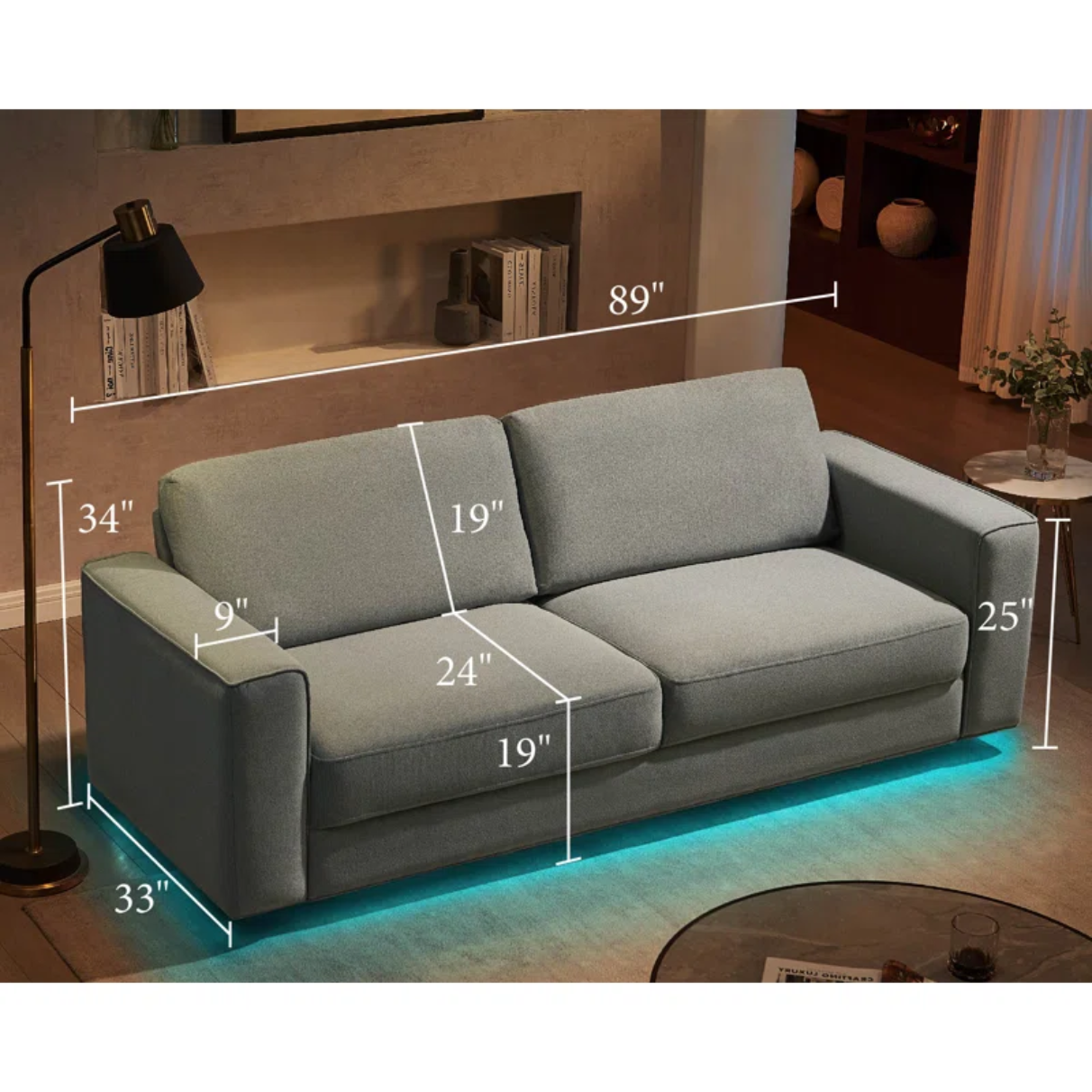 89-inch Modern LED Floating Sofa - Oversized 3-Seater for Living Room