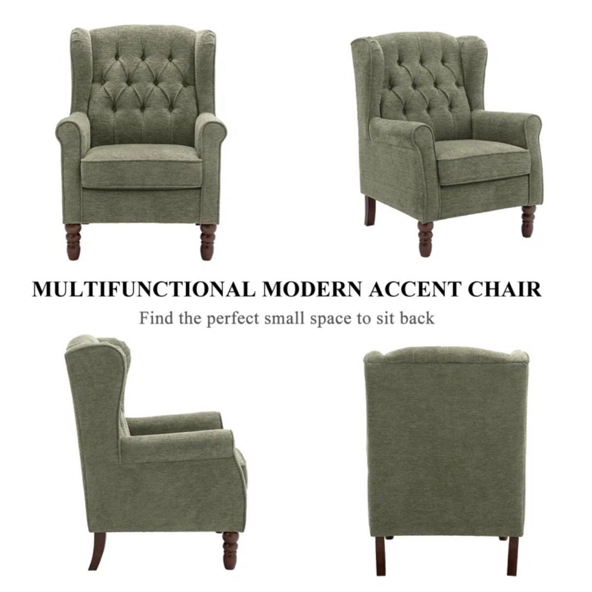 Button-Tufted Wingback Accent Chair with Rolled Arms & Plush Cushion