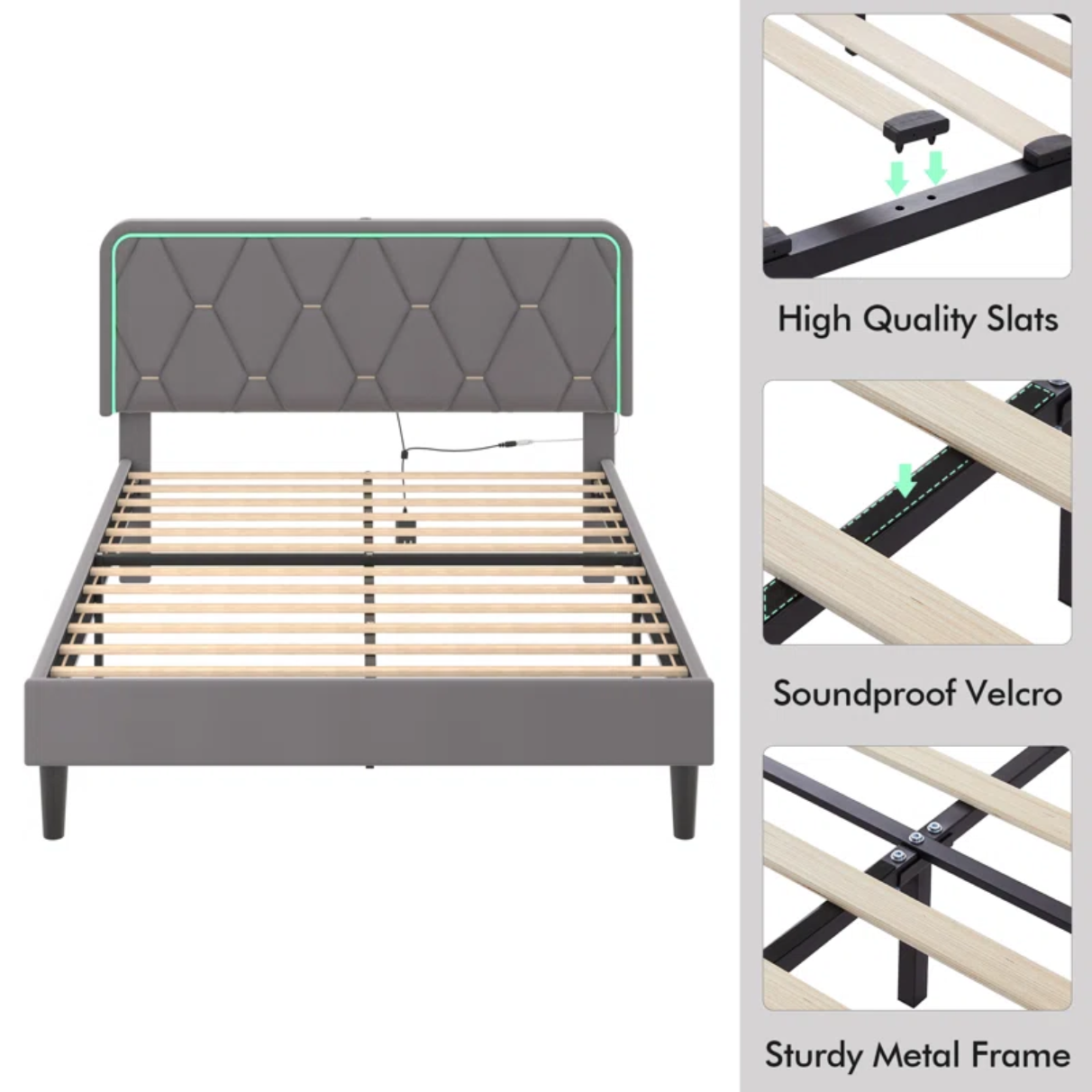 Calil Bed Frame with LED Lighting and Built-in Charging Station