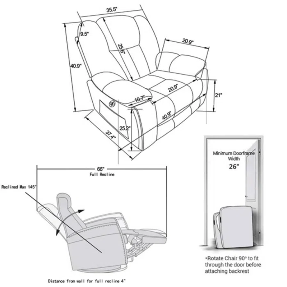 "41'' Oversized Power Lift Recliner with Heated Massage & Plush Padding