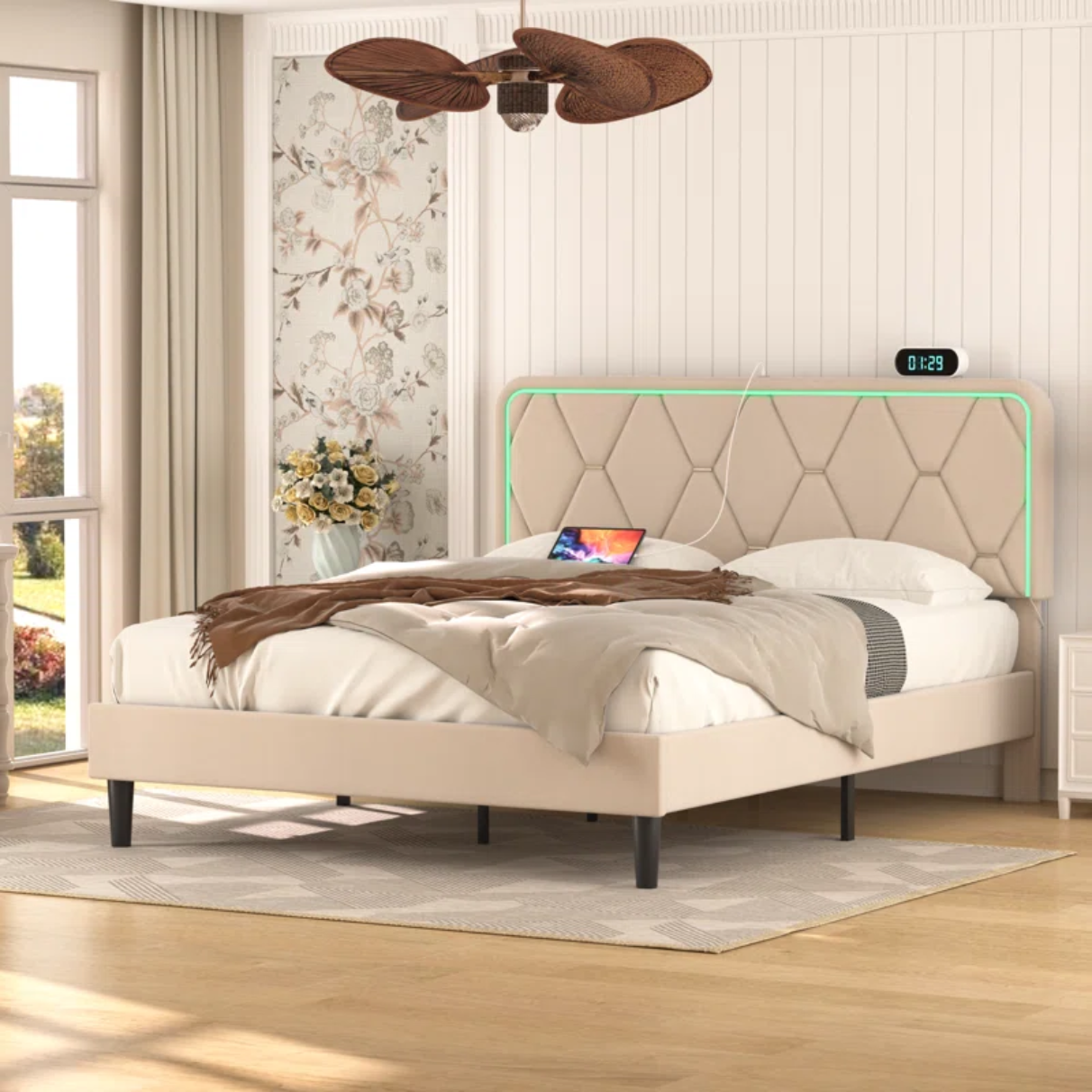 Calil Bed Frame with LED Lighting and Built-in Charging Station